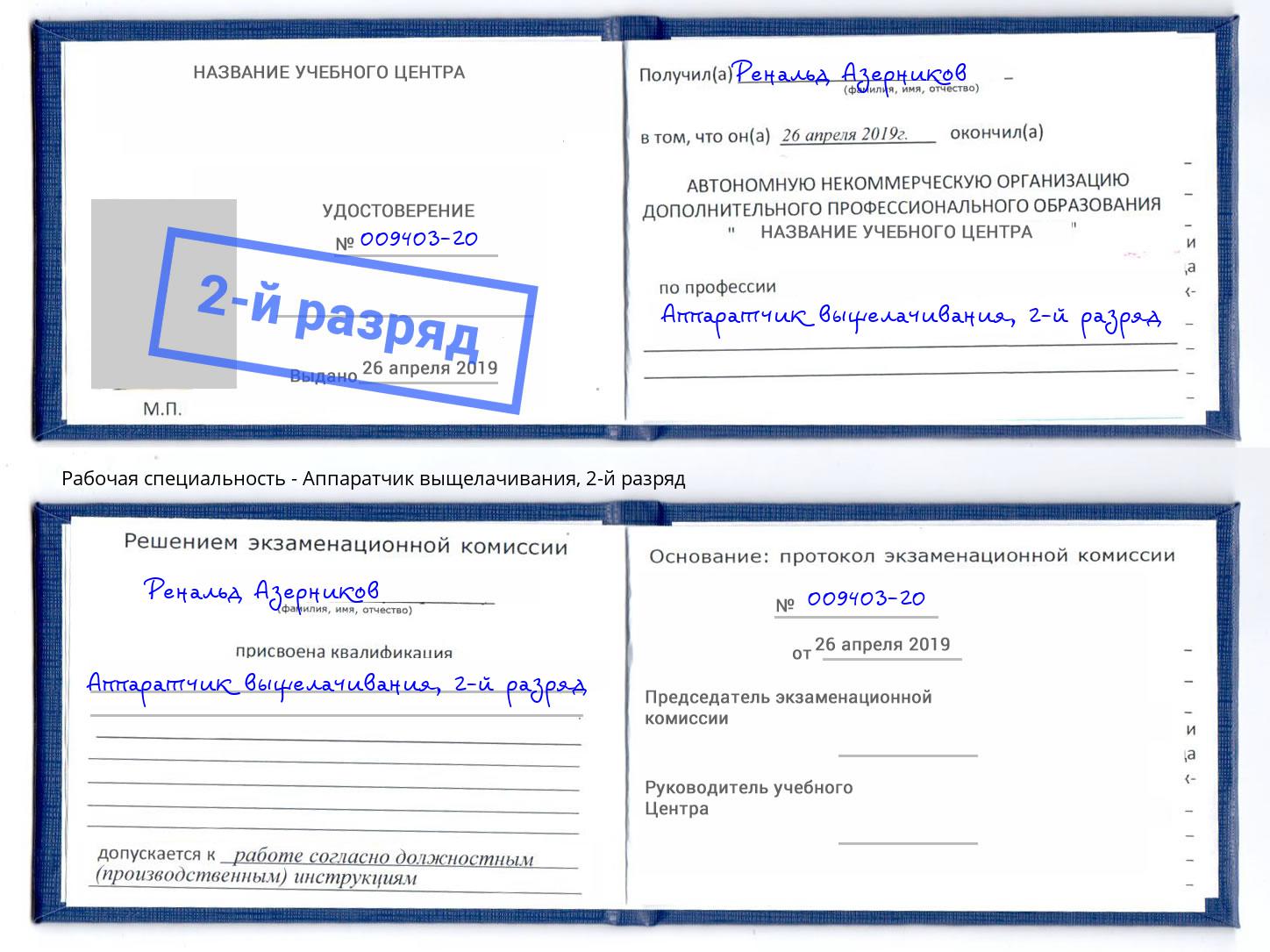 корочка 2-й разряд Аппаратчик выщелачивания Алексеевка