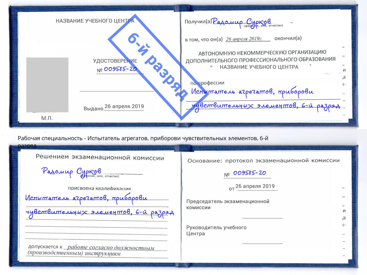 корочка 6-й разряд Испытатель агрегатов, приборови чувствительных элементов Алексеевка