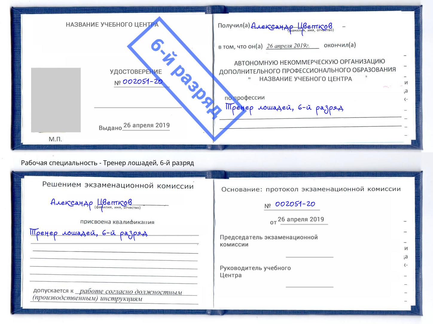 корочка 6-й разряд Тренер лошадей Алексеевка