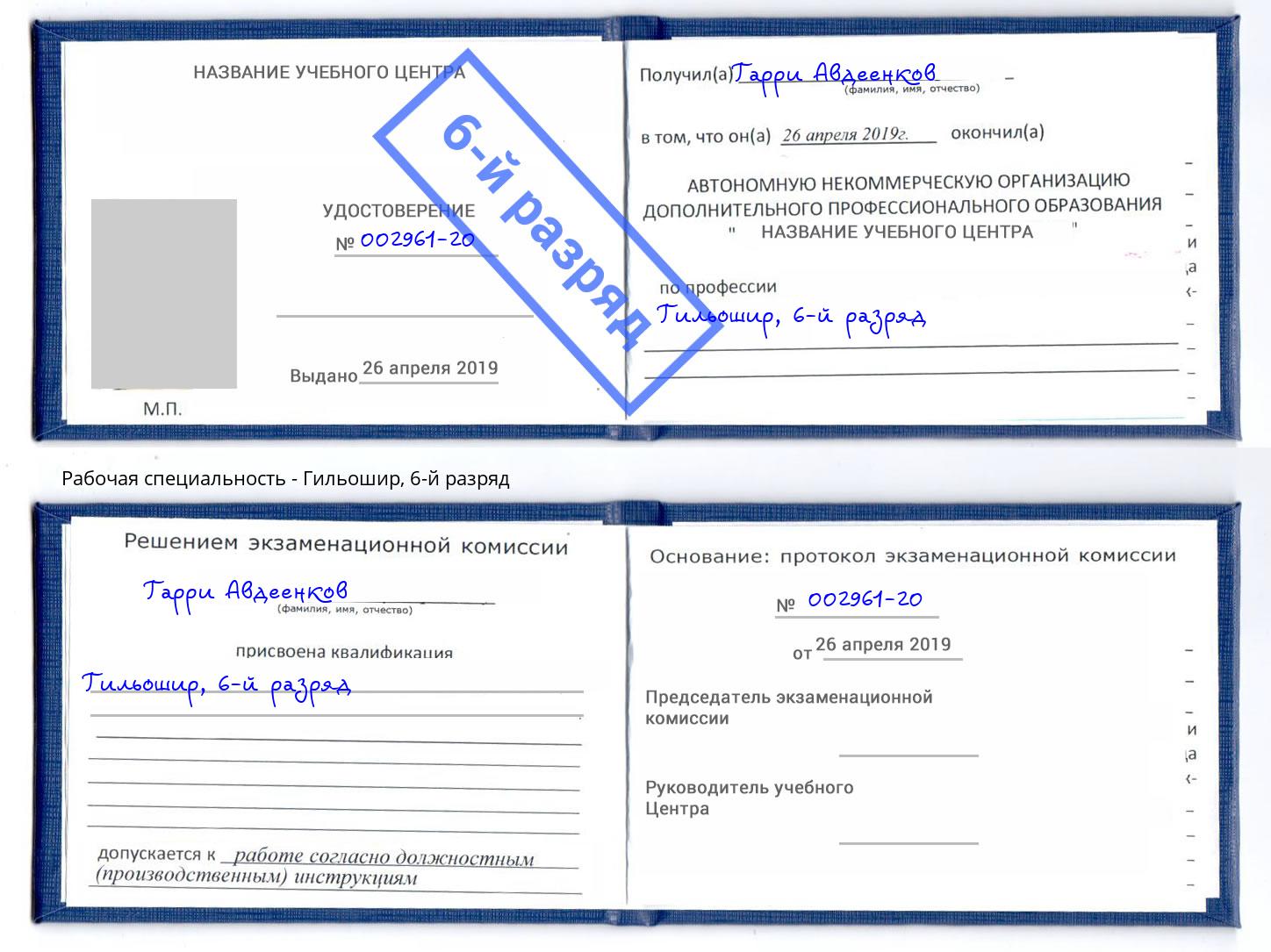 корочка 6-й разряд Гильошир Алексеевка