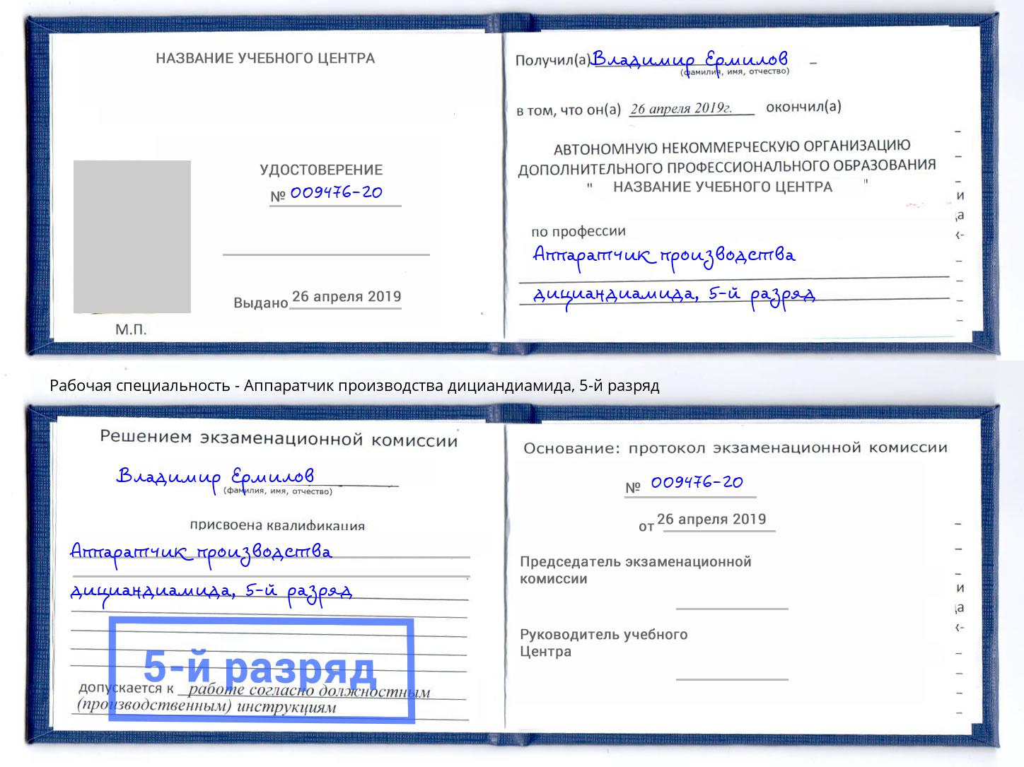 корочка 5-й разряд Аппаратчик производства дициандиамида Алексеевка