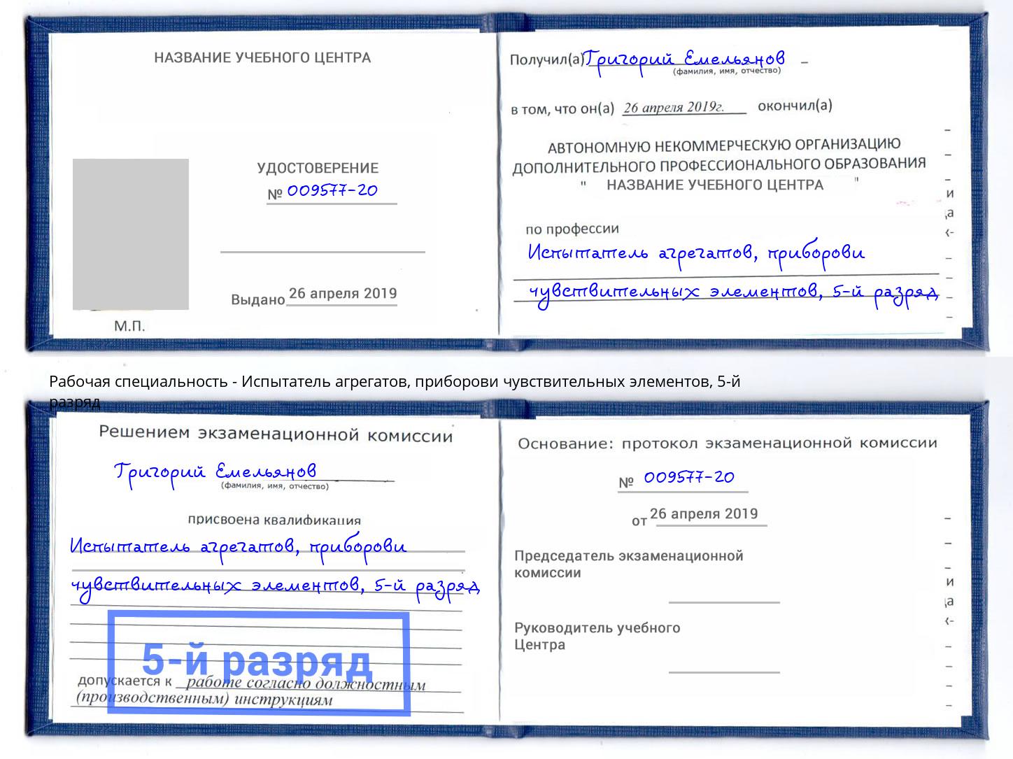 корочка 5-й разряд Испытатель агрегатов, приборови чувствительных элементов Алексеевка