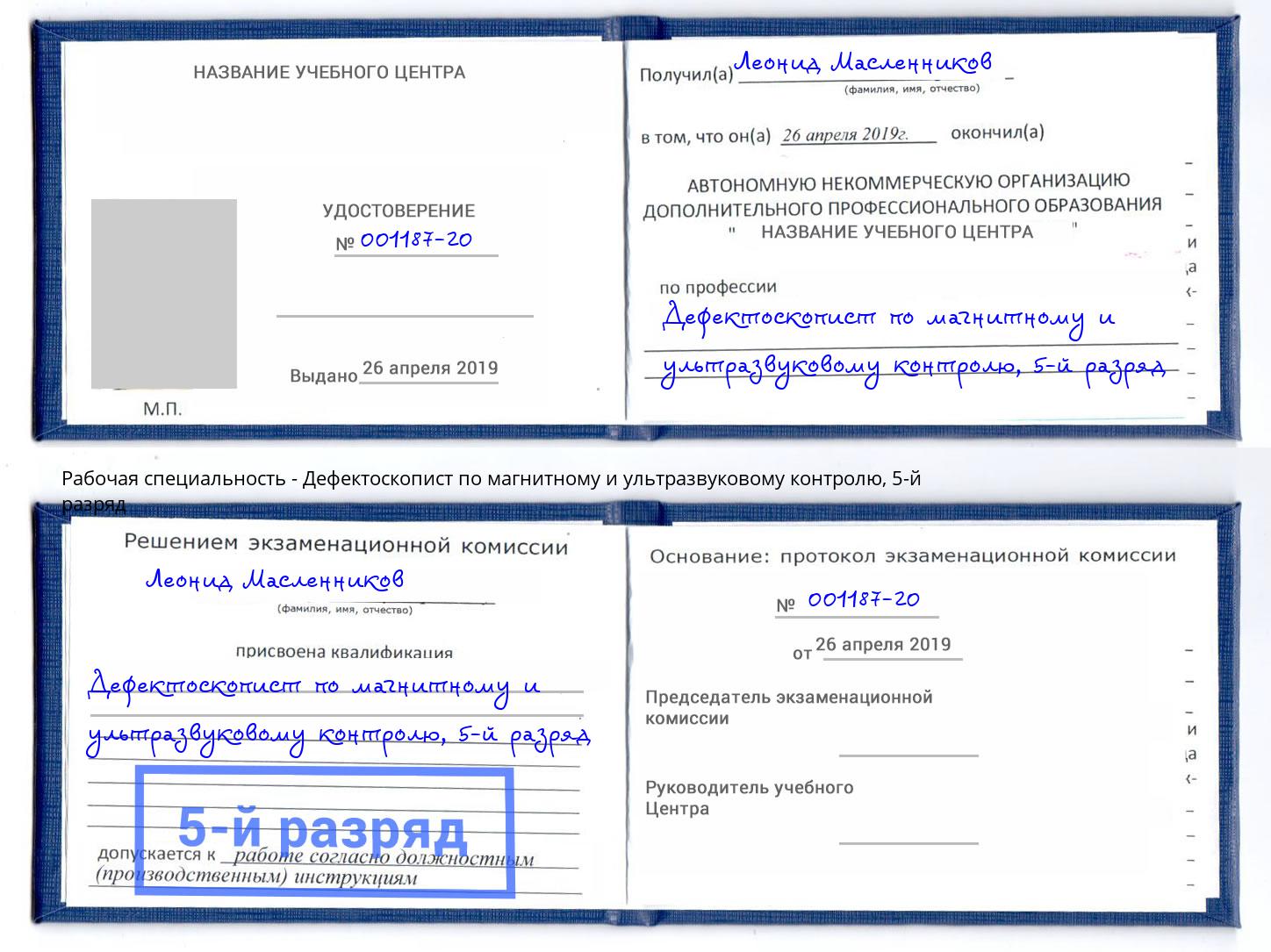 корочка 5-й разряд Дефектоскопист по магнитному и ультразвуковому контролю Алексеевка