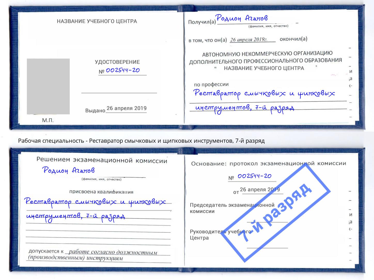 корочка 7-й разряд Реставратор смычковых и щипковых инструментов Алексеевка