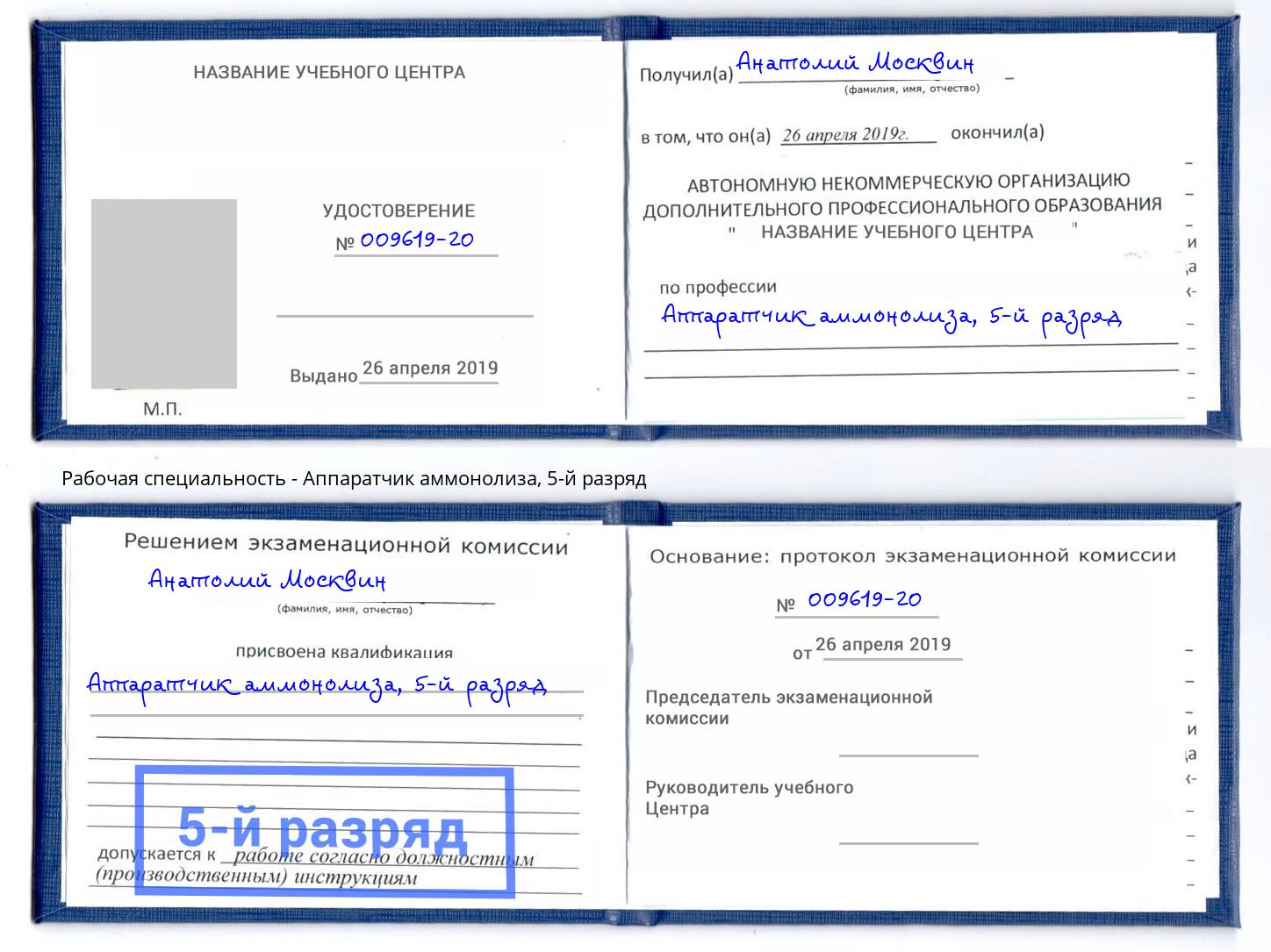 корочка 5-й разряд Аппаратчик аммонолиза Алексеевка