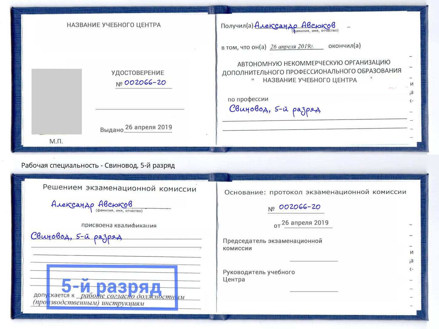 корочка 5-й разряд Свиновод Алексеевка