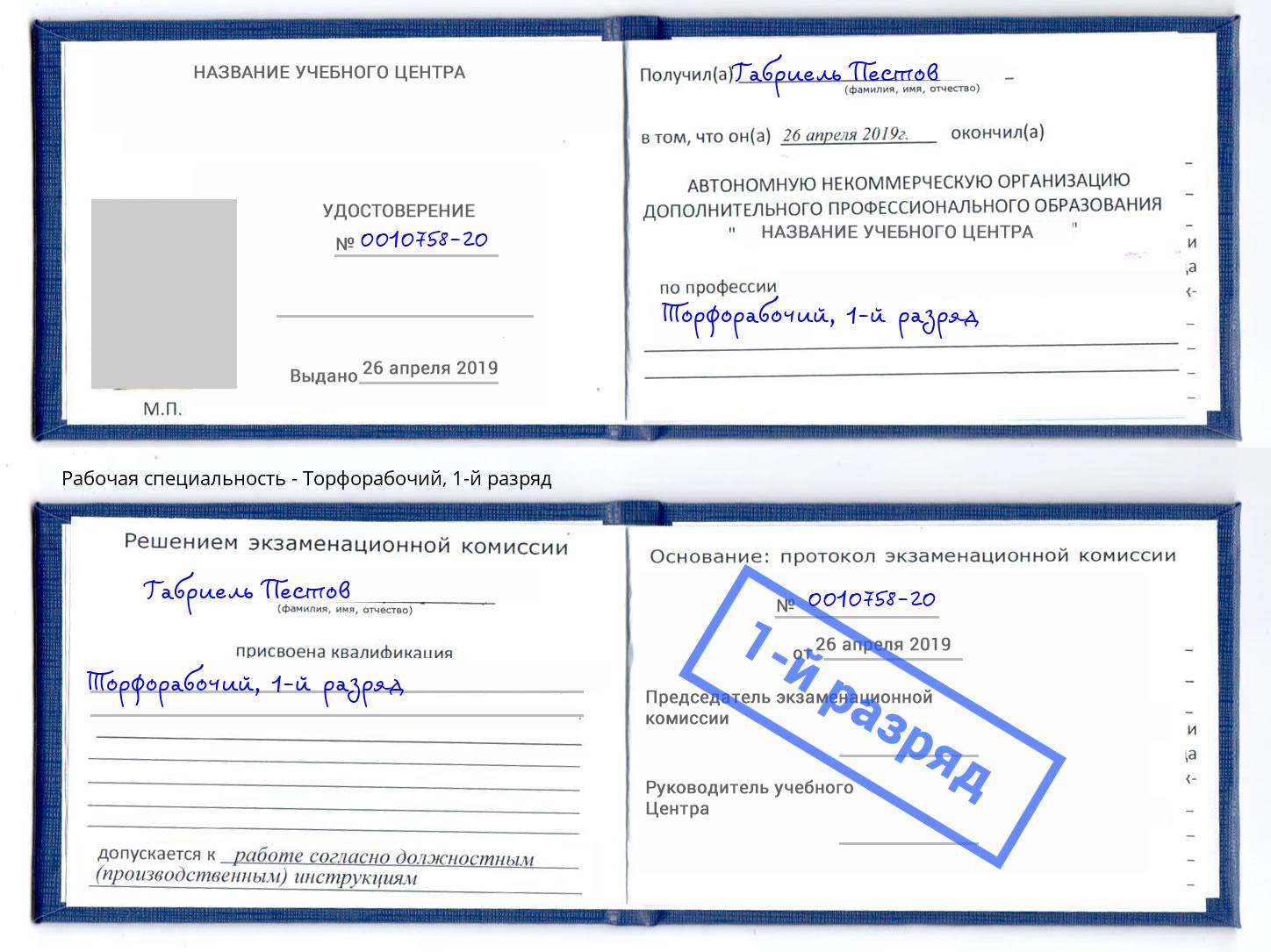 корочка 1-й разряд Торфорабочий Алексеевка