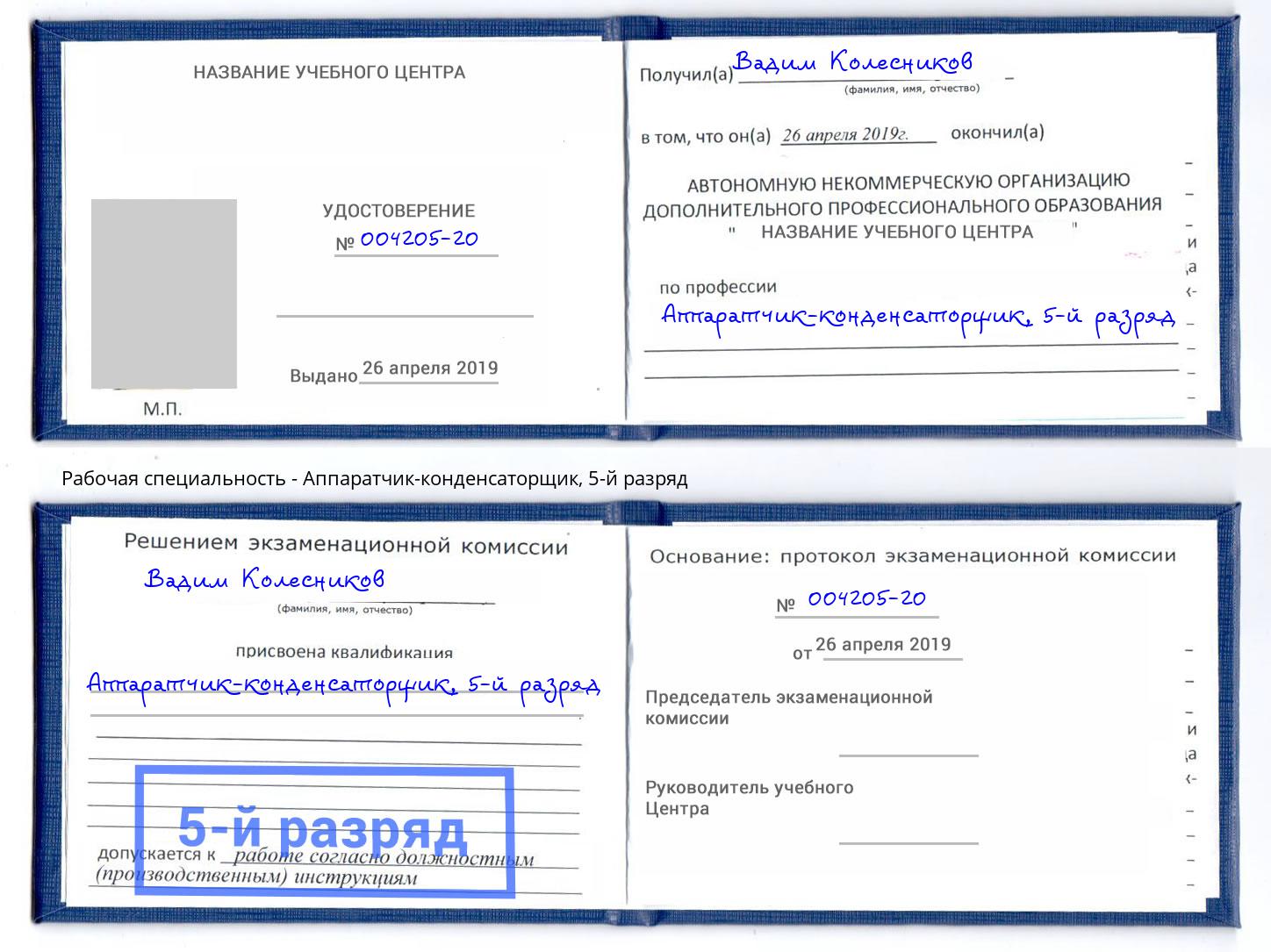 корочка 5-й разряд Аппаратчик-конденсаторщик Алексеевка