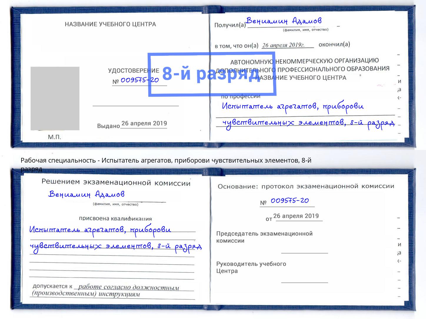 корочка 8-й разряд Испытатель агрегатов, приборови чувствительных элементов Алексеевка